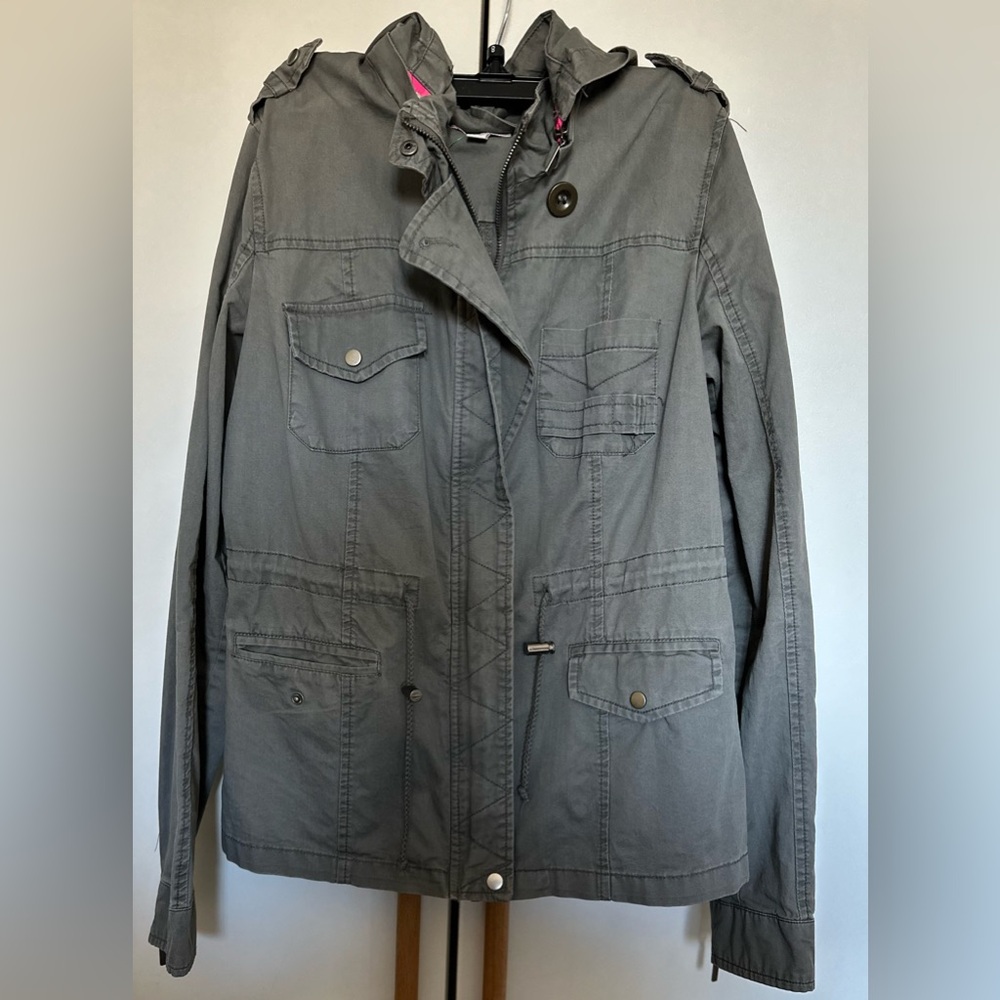 Bongo Women’s Utility Gray Jacket Lightweight Hoo… - image 1